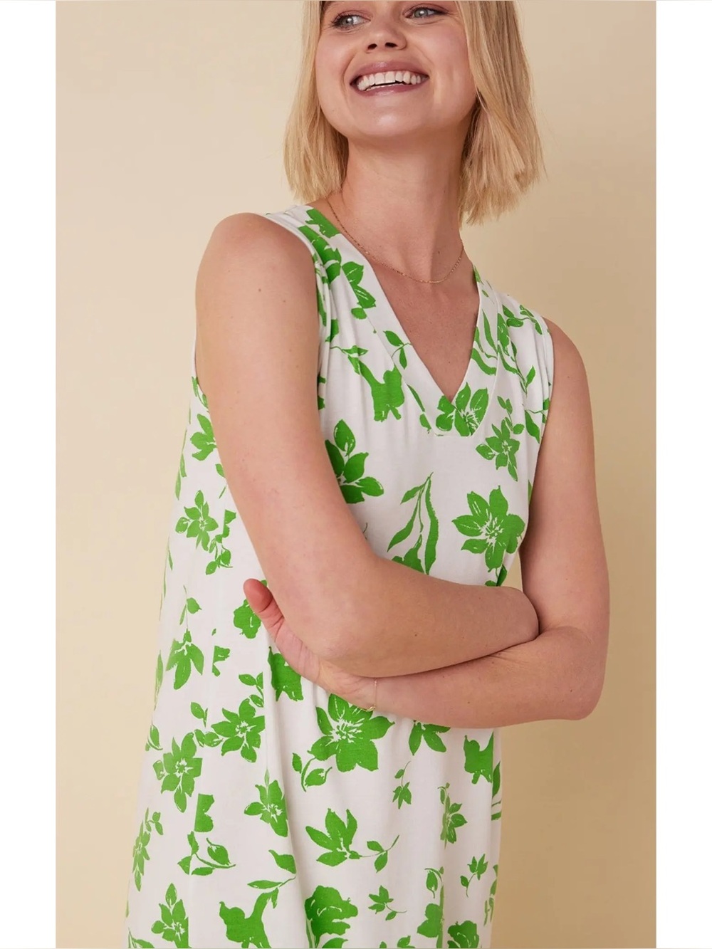 The Cats Pajamas Pima Knit Nightgown Isa Green Floral Size Small